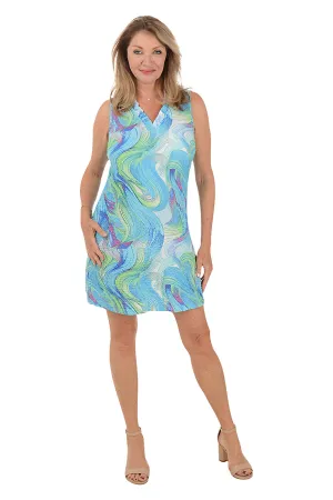 Sea Swirl Bubble Gauze Ruffle Sleeveless Dress