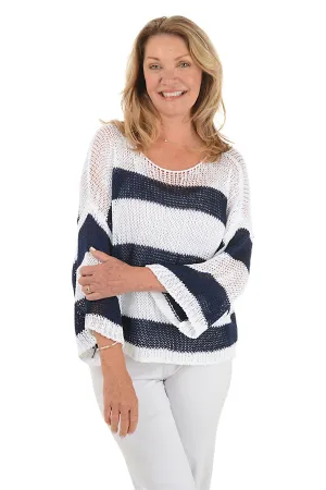 Striped Dolman Sleeve Open Weave Sweater