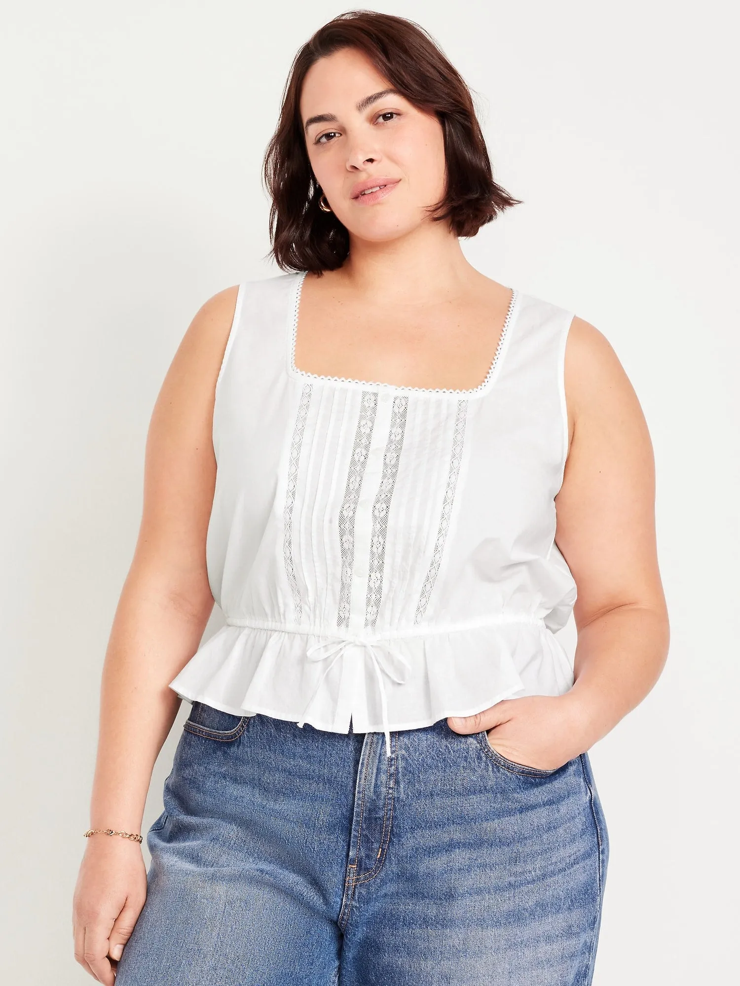 Tie-Waist Lace-Trim Top