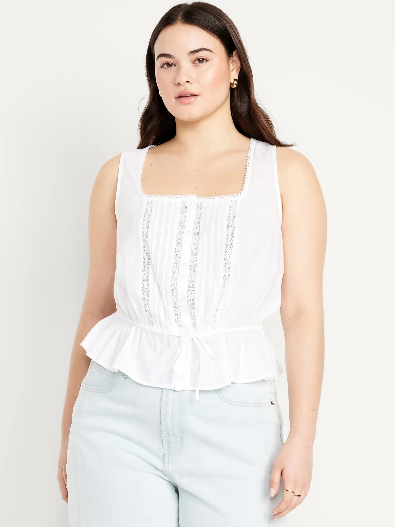 Tie-Waist Lace-Trim Top