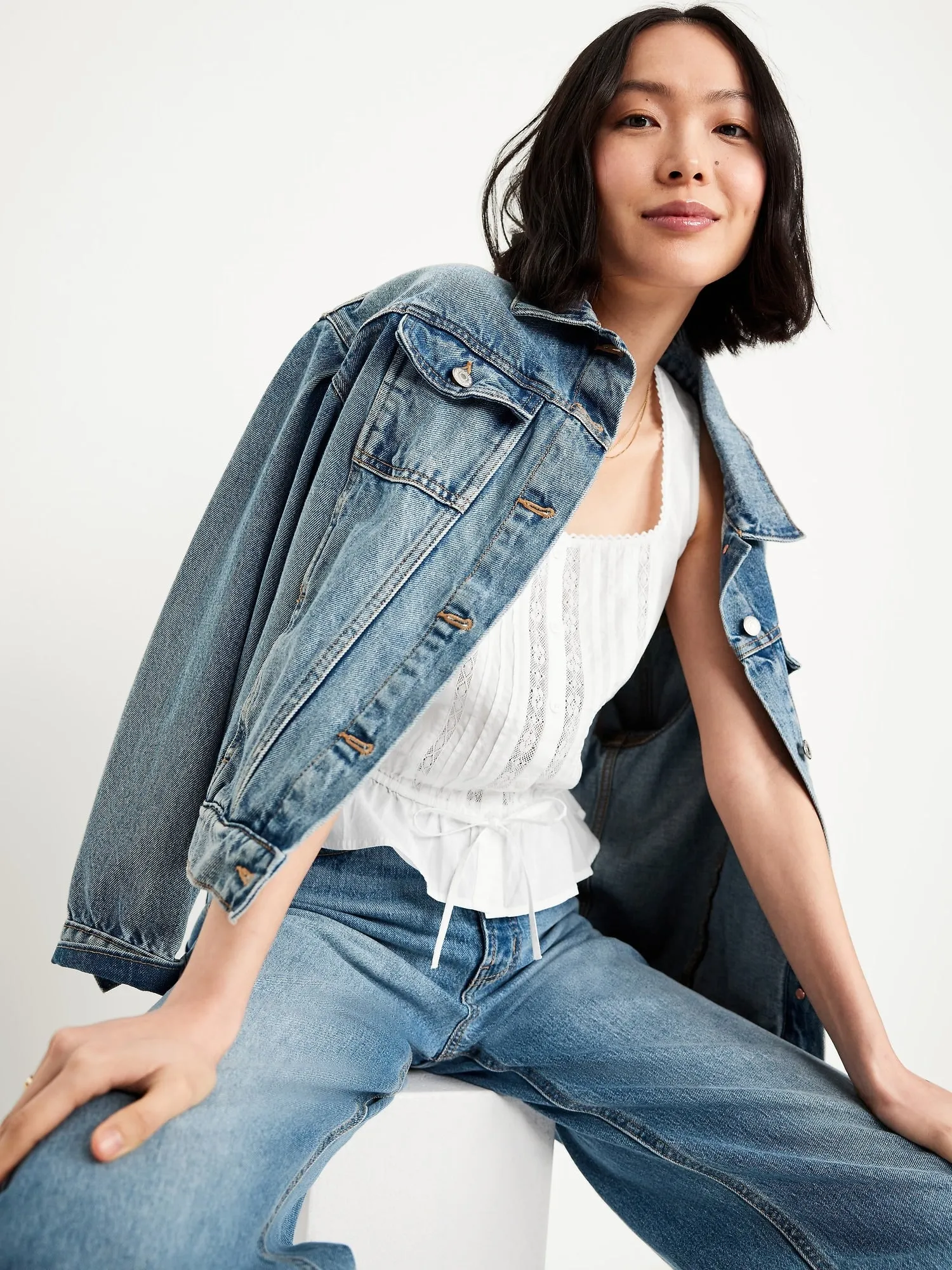 Tie-Waist Lace-Trim Top