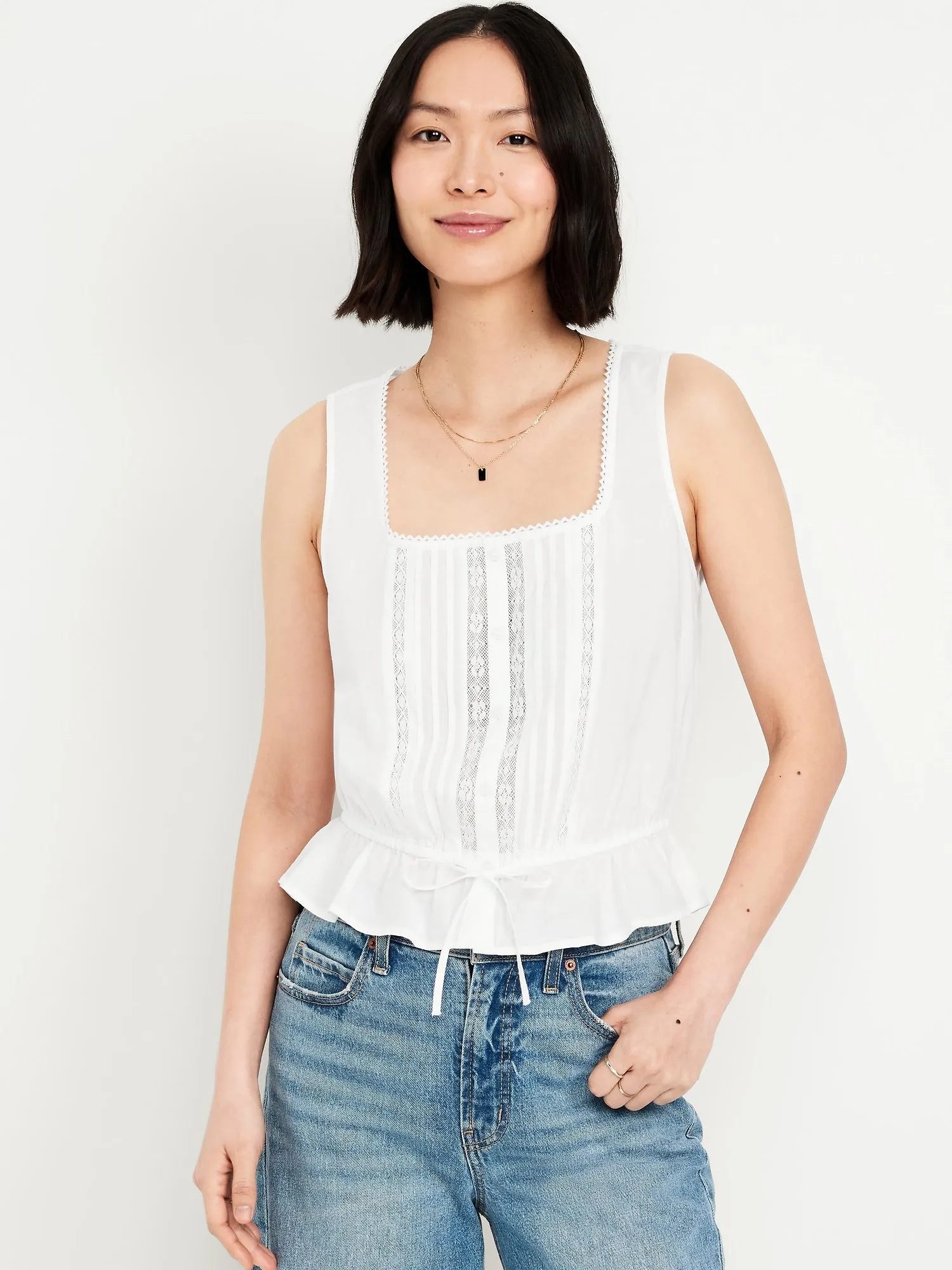 Tie-Waist Lace-Trim Top