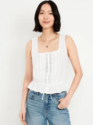 Tie-Waist Lace-Trim Top