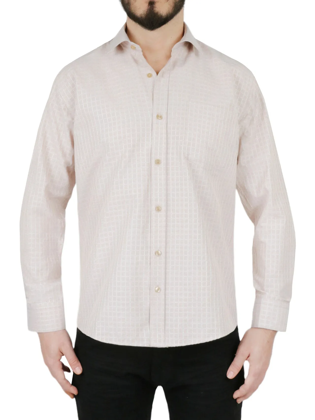 Top Rated Cream Windowpane Checkered Dress Shirt  Today Only!