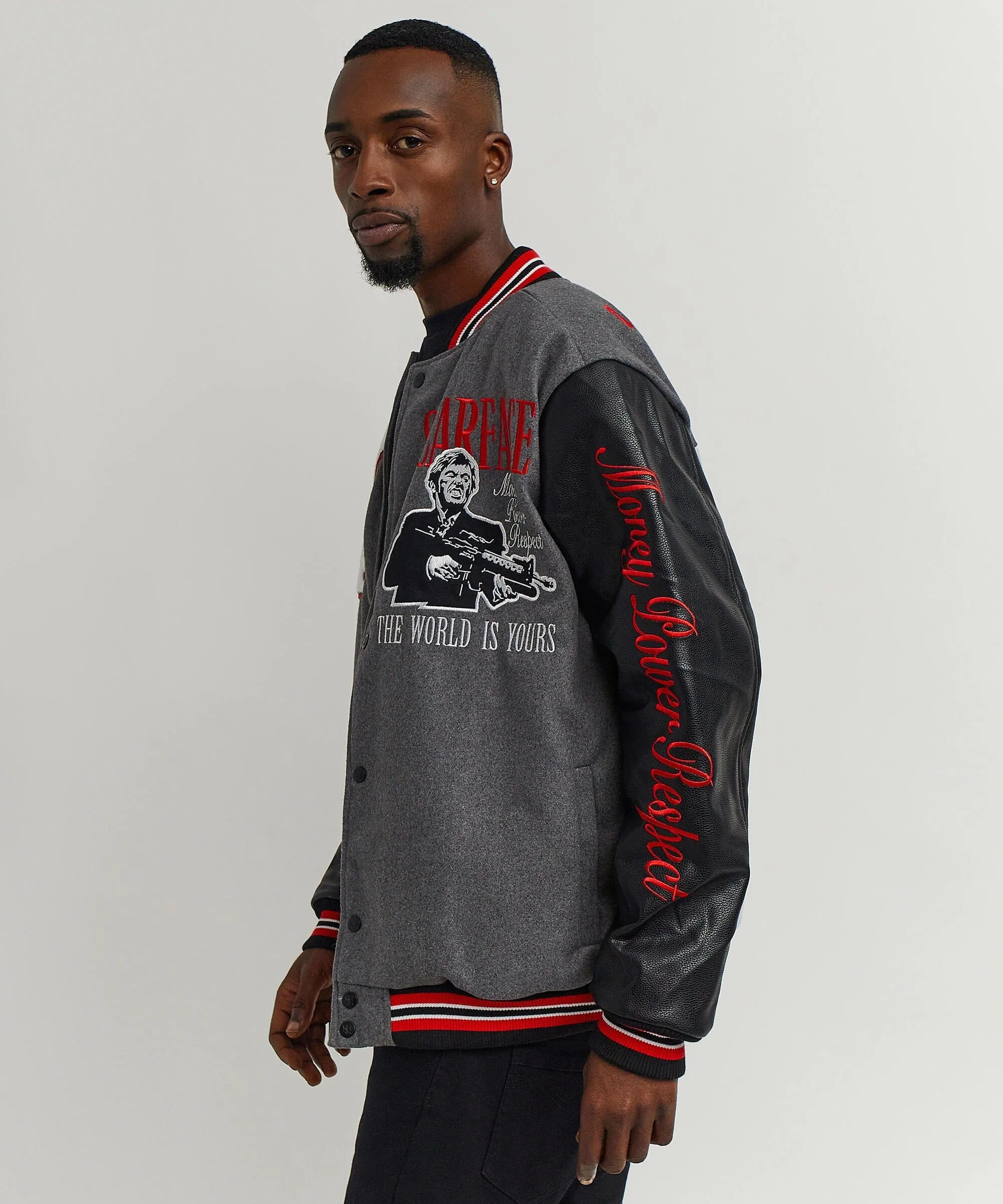 Top Rated Scarface the World Varsity Jacket - Black and Grey  Dont Miss Out!