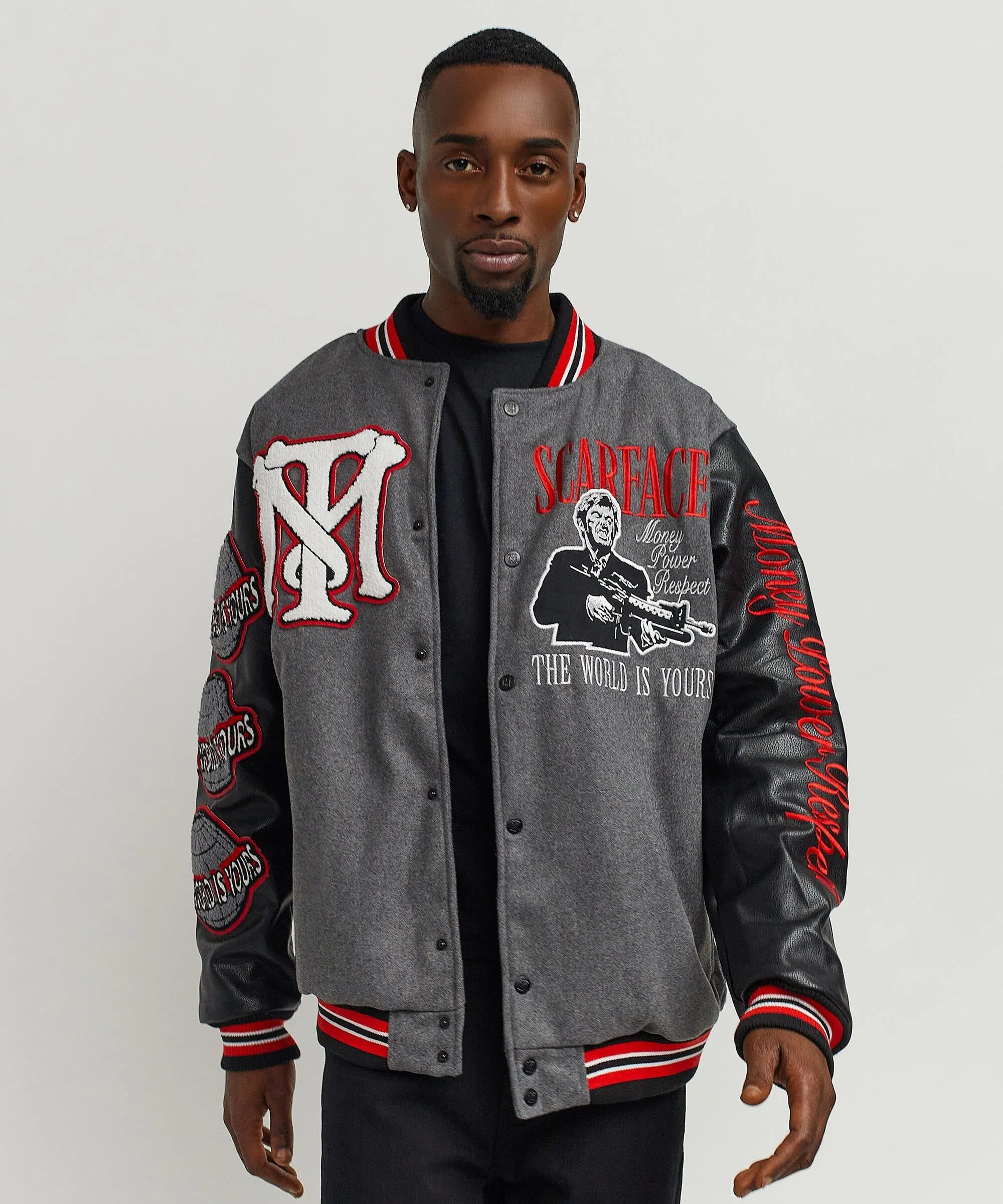 Top Rated Scarface the World Varsity Jacket - Black and Grey  Dont Miss Out!