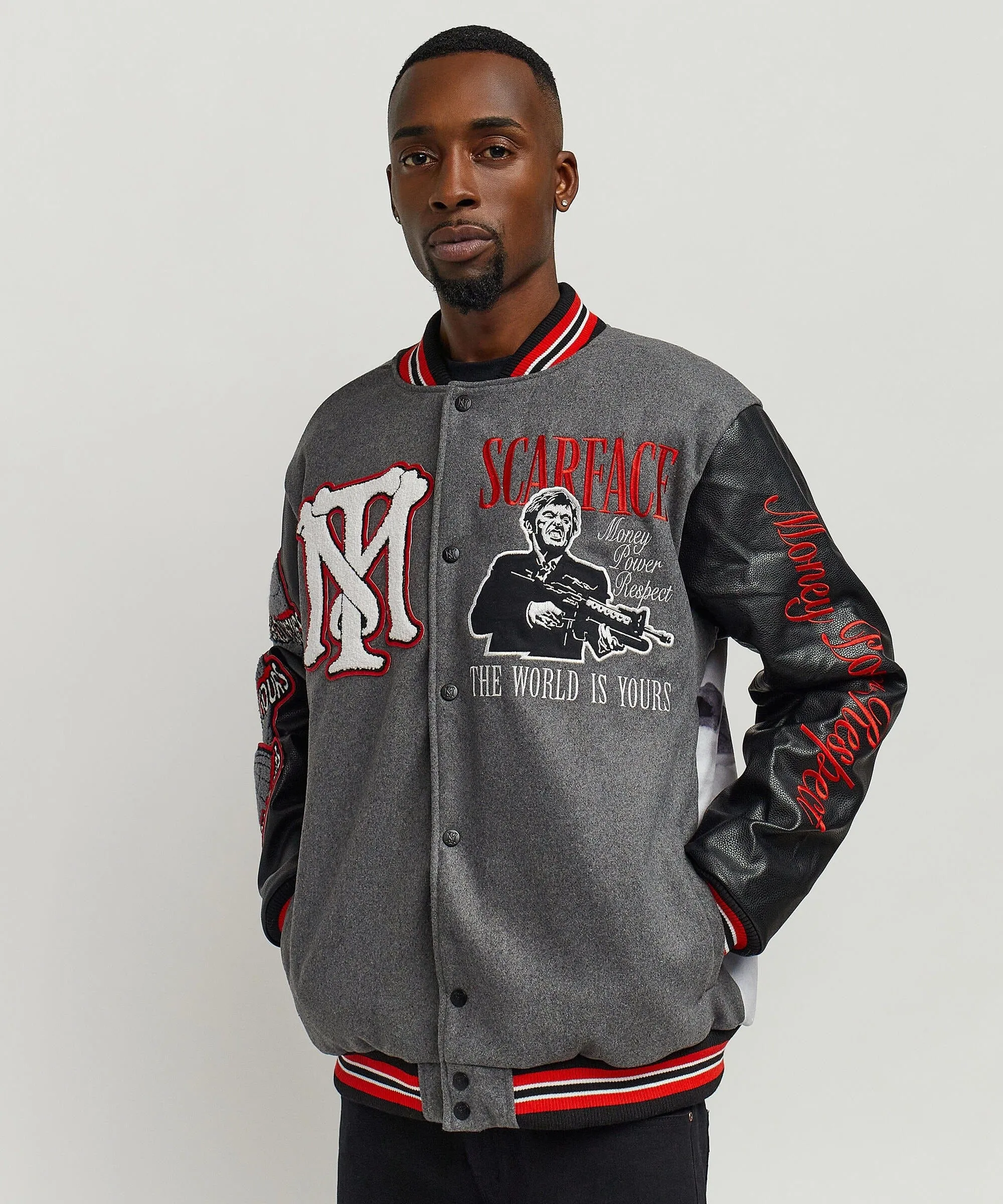 Top Rated Scarface the World Varsity Jacket - Black and Grey  Dont Miss Out!
