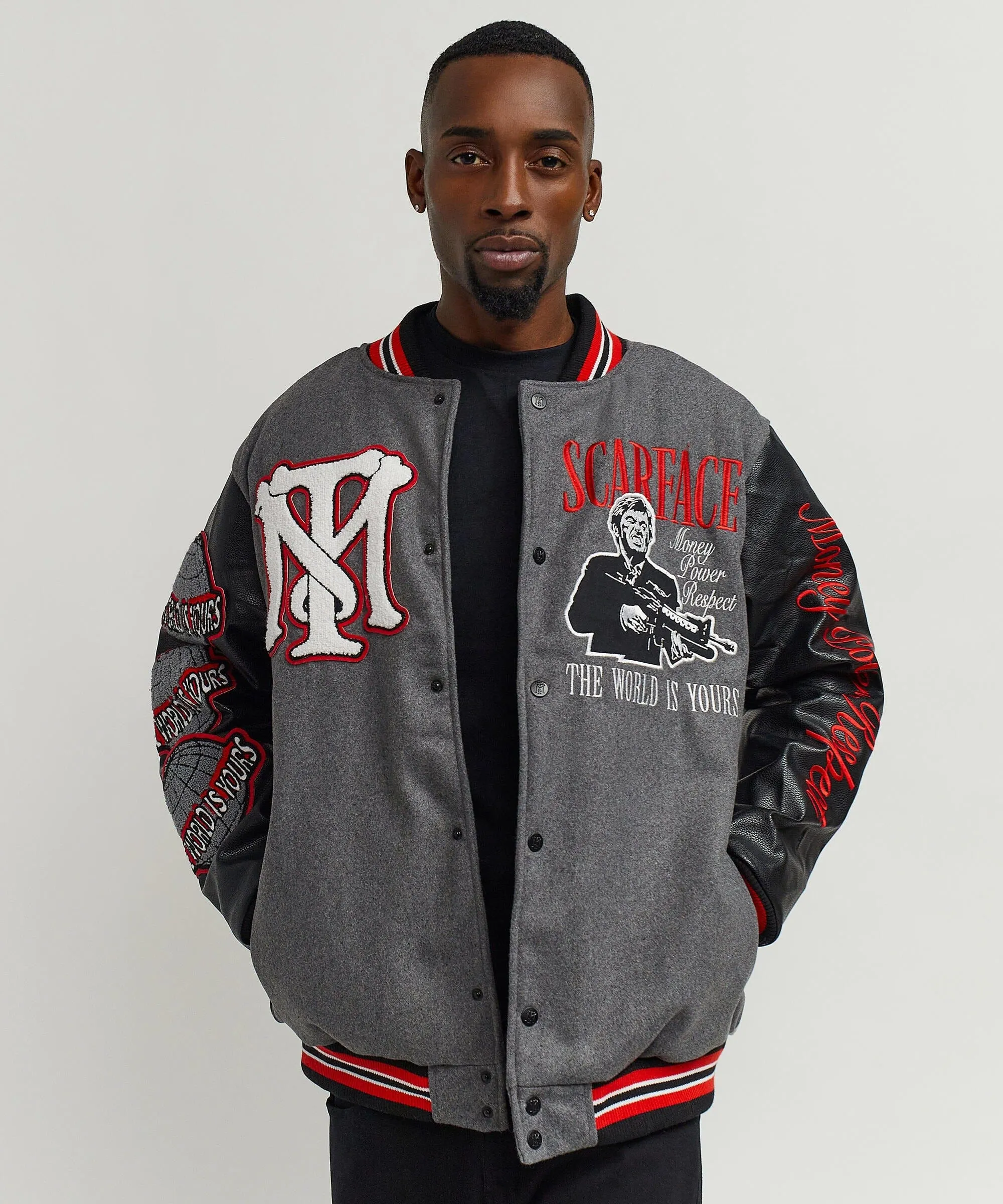Top Rated Scarface the World Varsity Jacket - Black and Grey  Dont Miss Out!