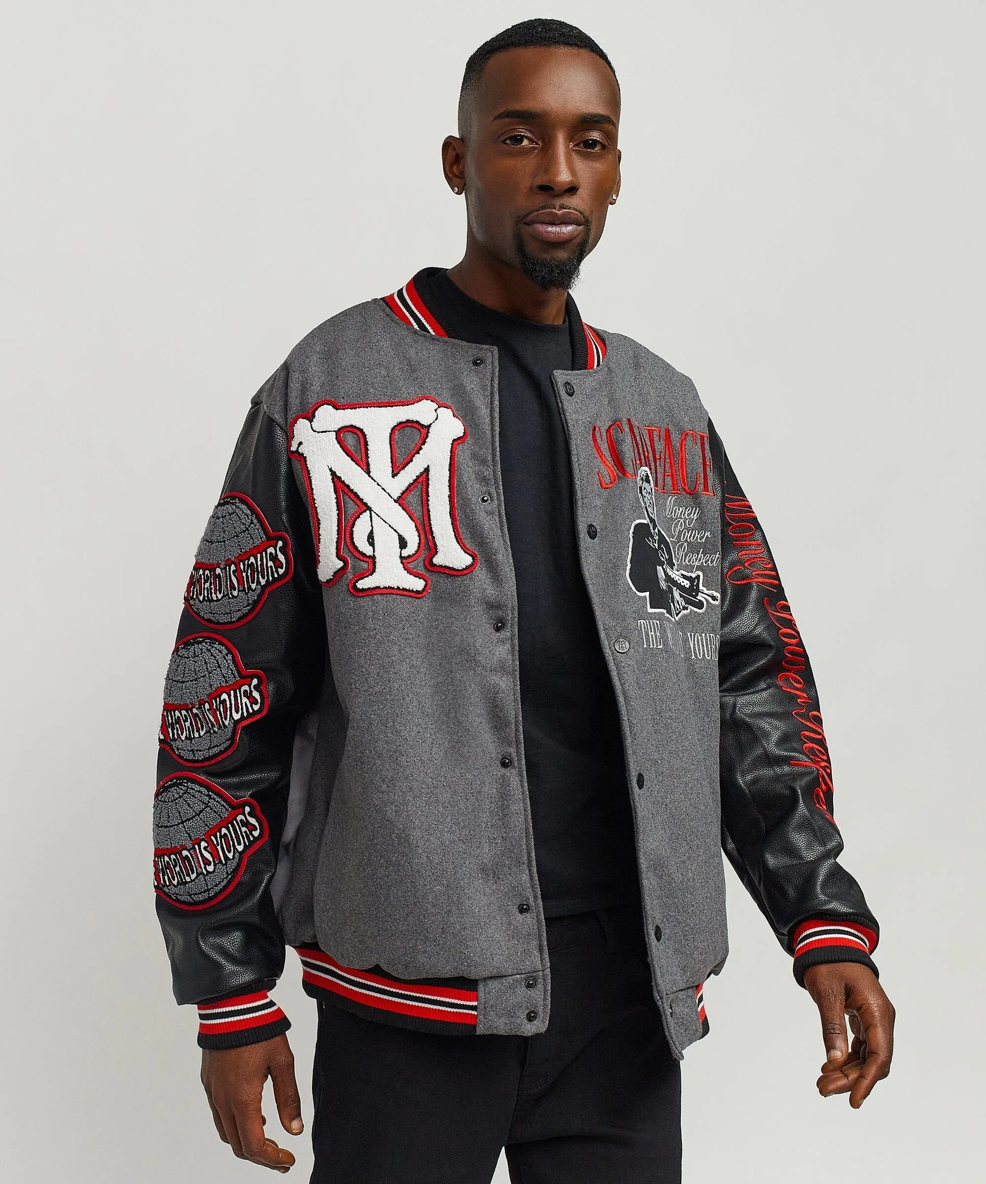 Top Rated Scarface the World Varsity Jacket - Black and Grey  Dont Miss Out!