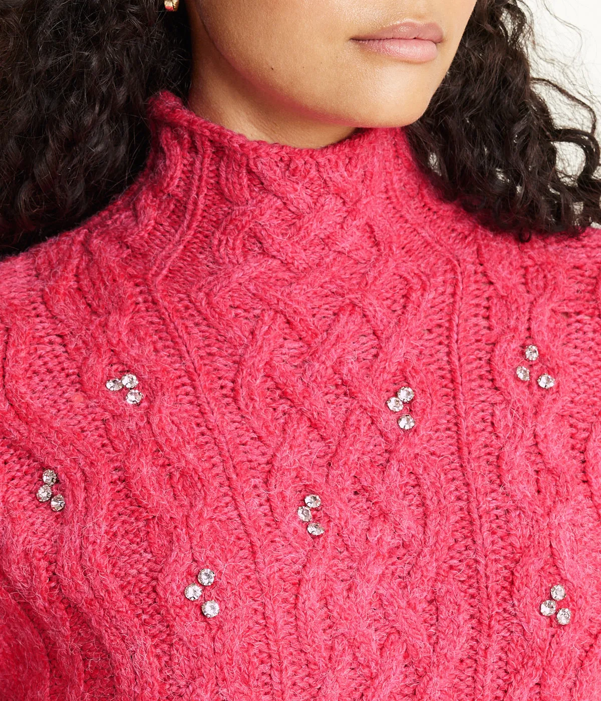 VIP Favorite Bejewelled Cable Mock Neck Sweater  Dont Miss Out!