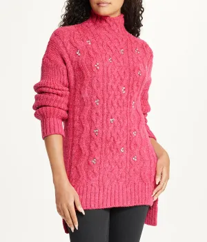 VIP Favorite Bejewelled Cable Mock Neck Sweater  Dont Miss Out!