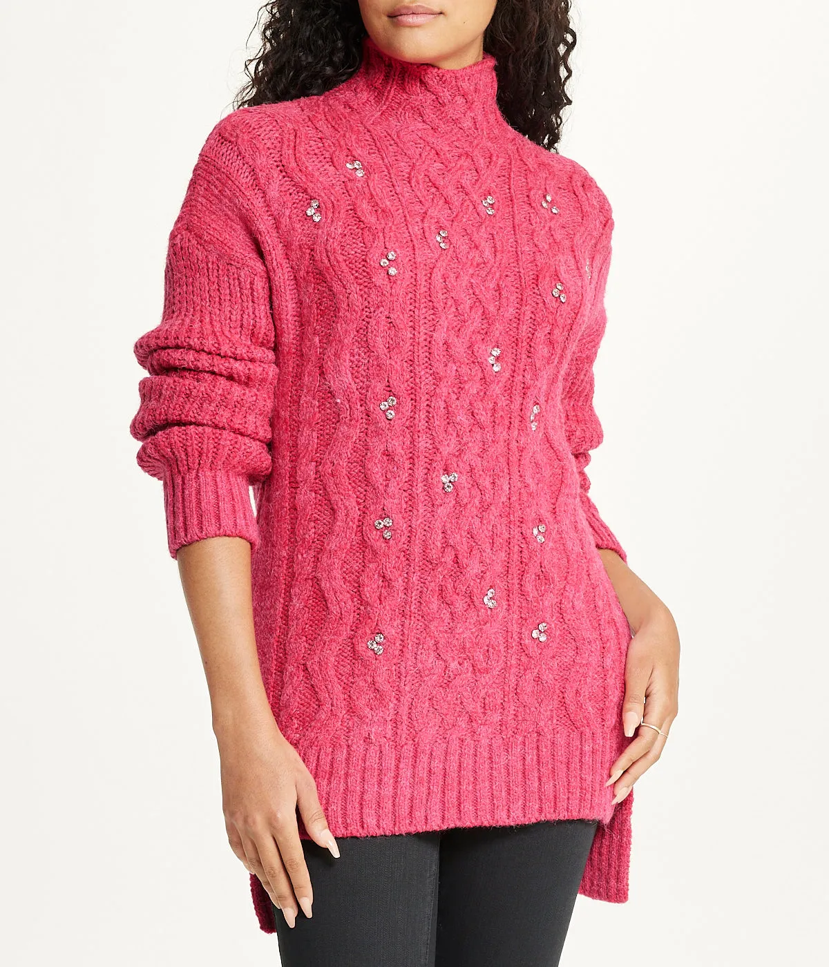 VIP Favorite Bejewelled Cable Mock Neck Sweater  Dont Miss Out!