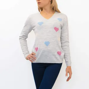Wood Hill Grey Heart Print V-Neck Lightweight Jumper