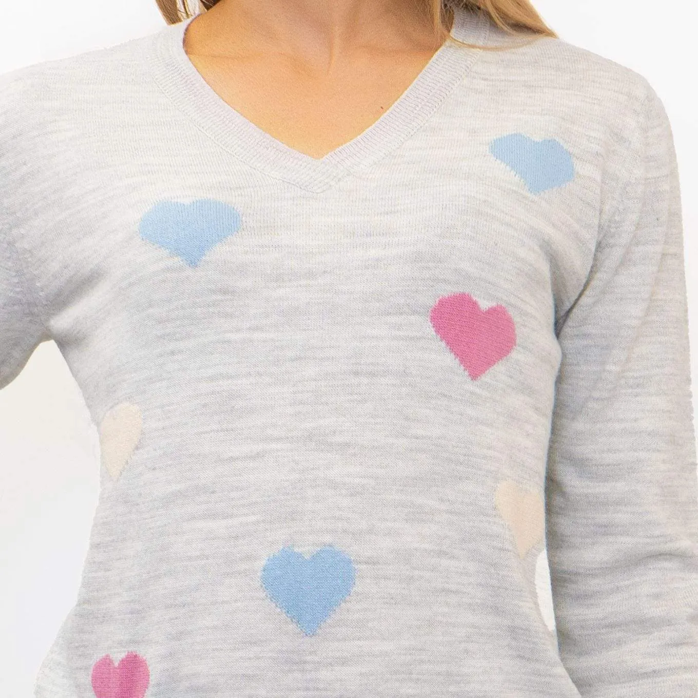 Wood Hill Grey Heart Print V-Neck Lightweight Jumper