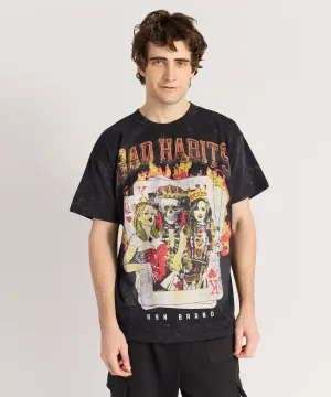 Worth Every Penny Bad Habits Washed Short Sleeve Tee - Black  Limited Availability!